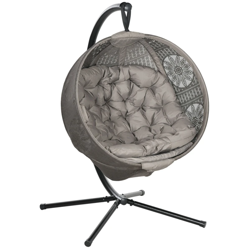 Image of Outsunny Outsunny - Hanging Swing Chair w/ Metal Stand & Side Pocket, Sand 5056725500412