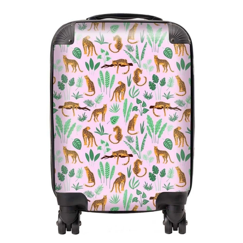 Image of Warren Reed - Designer Hand Drawn Leopards Suitcase in Pink Size: Medium Pink Unisex Medium