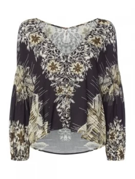 image of Free People Birds of A Feather Printed Top Black