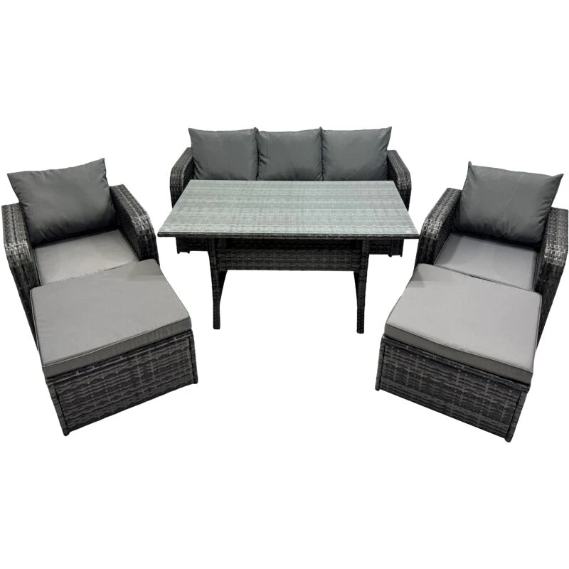 Image of Fimous 7 Seat Outdoor Dining Table Sofa Set with 2 Big Stool in Dark Grey Dark Grey Unisex