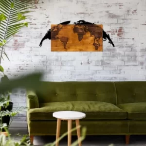 Image of World Map Walnut Black Decorative Wooden Wall Accessory