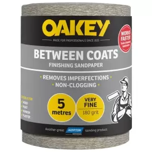 image of Oakey 180 Grit Between Coats Sandpaper Roll - 5m x 115mm