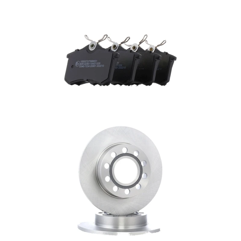 Image of RIDEX 3405B3435 Brake disc and pads set Rear Axle, Brake Disc Type: Solid, without integrated wear sensor, with anti-squeak plate Brake Set,disc brak
