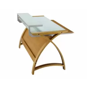 Jual Helsinki Large Curve Glass Laptop Desk with Keyboard Tray, Oak