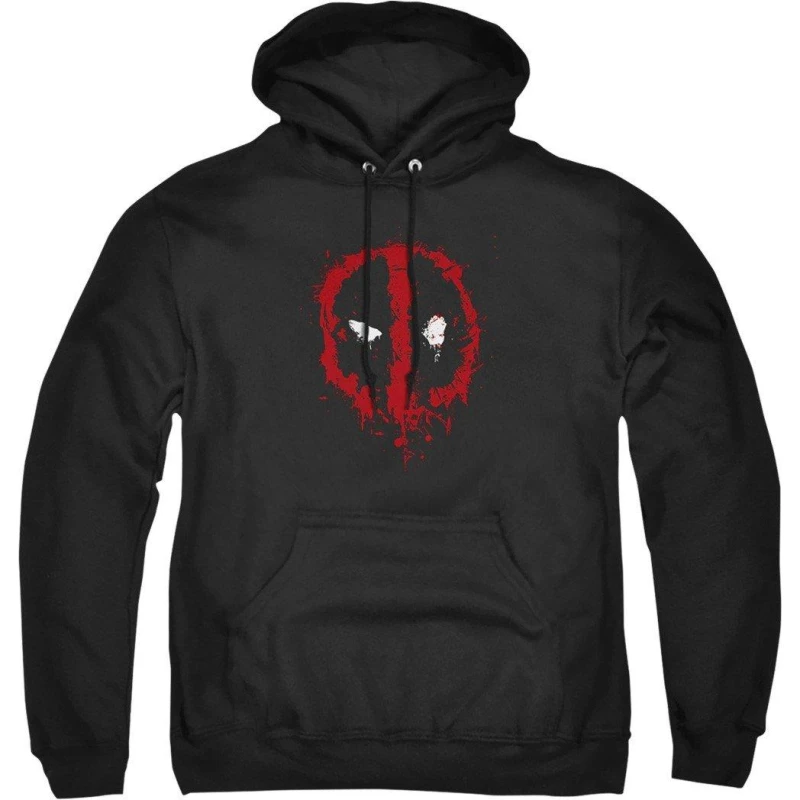 Image of Deadpool Men Deadpool Paint Logo Pullover Hoodie in Black Size: Small Black S Male 5052777763690