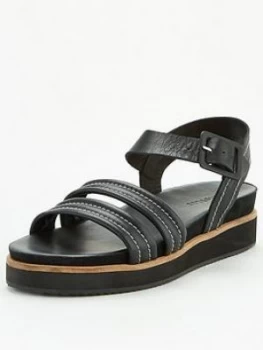 image of WHISTLES Contrast Stitch Footbed Sandals - Black, Size 3=36, Women