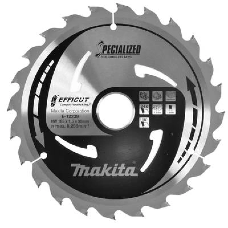 Image of Makita SPECIALIZED Efficut Circular Saw Blade for Composite Decking E-12164 Diameter: 185mm