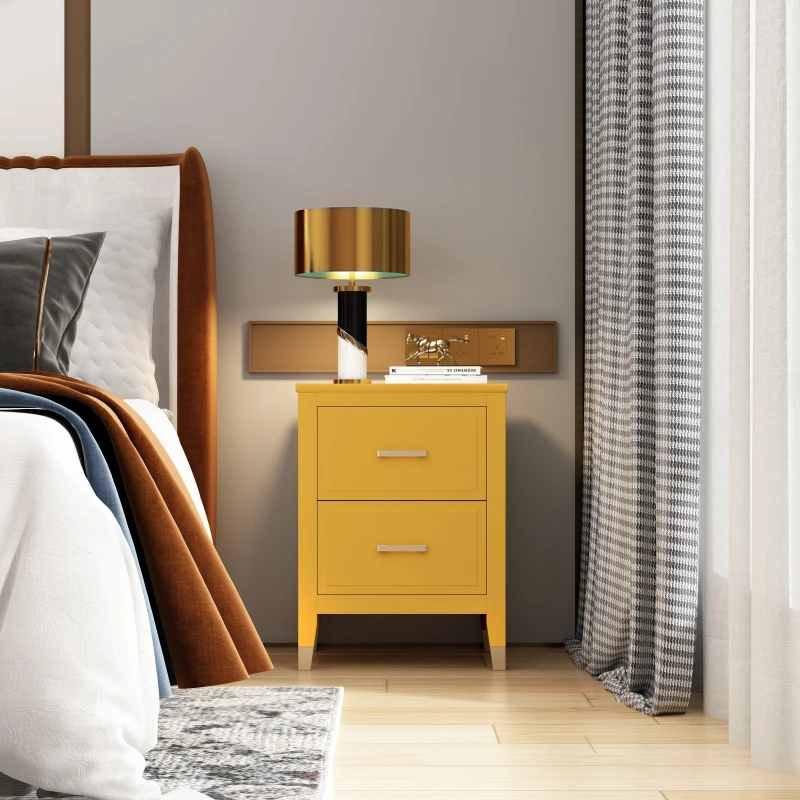 Image of Cabinet Bits Palazzi 2 Drawer Bedside Table Mustard