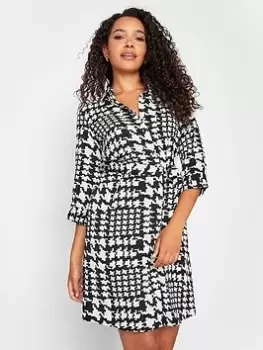 Image of M&Co Dogtooth Check Tie Detail Tunic Shirt, Black, Size 12, Women