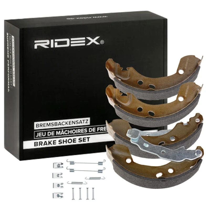 Image of RIDEX 70B1839 Brake Shoes Rear Axle, with accessories Brake Shoe Set (70)