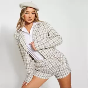 Image of I Saw It First Boucle Tweed Double Breasted Cropped Blazer - Brown