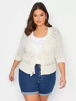 Image of Yours Pointelle Tie Up Shrug Ivory, White, Size 18-20, Women