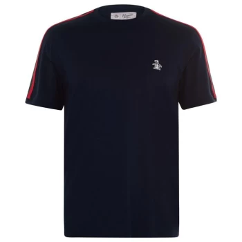 Image of Original Penguin Arm Stripe T Shirt - Blue