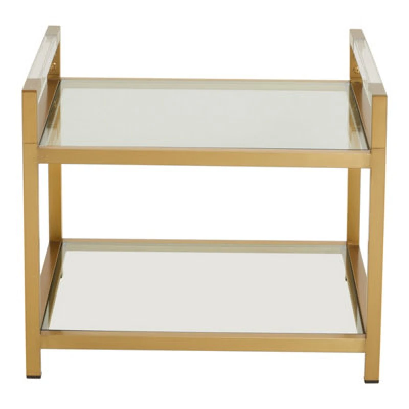 Image of Premier Housewares Matte Gold 2 Tier End Table, Modern Art Deco Style, Glass Shelves and Durable Stainless Steel Construction Gold