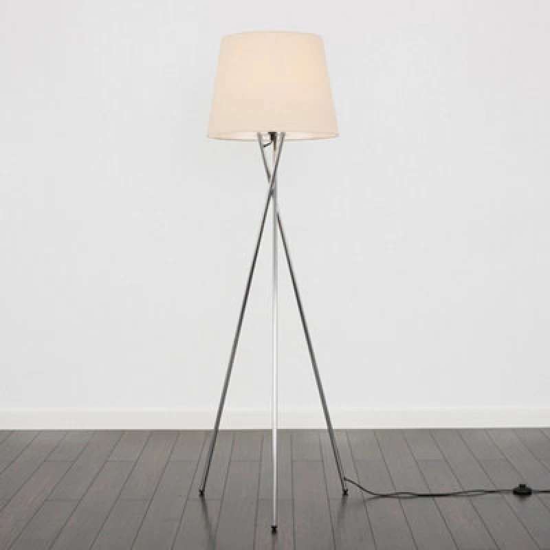Image of ValueLights ValueLights Camden Polished Chrome Tripod Floor Lamp with Tapered Shade and Bulb in Beige Beige One Size Unisex 5055759991678