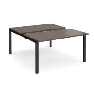 Image of Bench Desk 2 Person Rectangular Desks 1400mm With Sliding Tops Walnut Tops With Black Frames 1600mm Depth Adapt