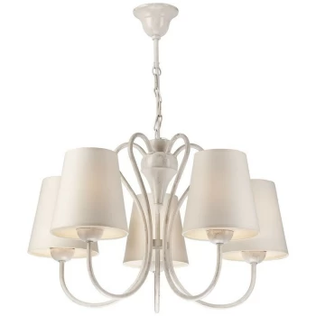 Image of Lamkur Lighting - Fabrizio Multi Arm Pendant Ceiling Light With Fabric Shade, White, 5x E27