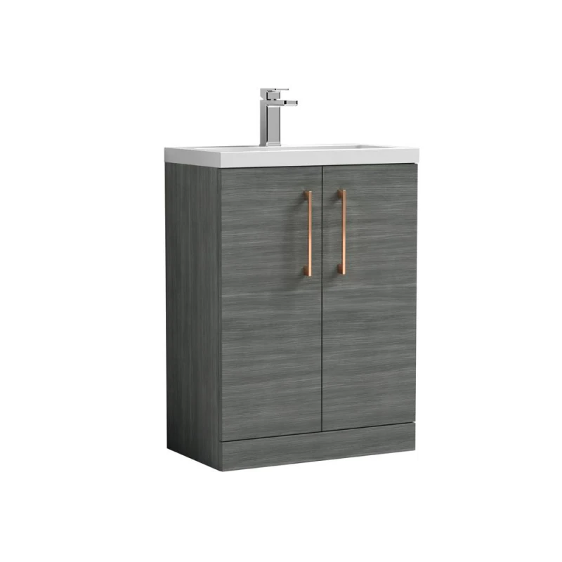 Image of Balterley Bathroom Vanity Basin Unit, Copper Handles, 600mm, Wood Grey Grey Unisex