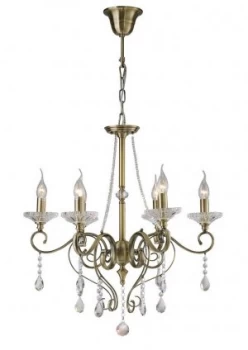 Image of Ceiling Pendant Chandelier 6 Light Antique Brass, Crystal