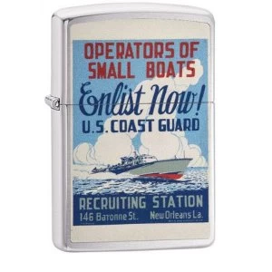 image of Zippo U.S. Coast Guard Enlist Now Brushed Chrome Finish Windporoof Lighter