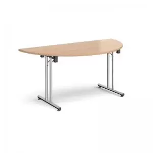 image of Semi circular folding leg table with chrome legs and straight foot