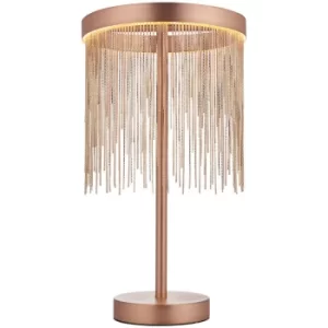 image of Endon Zelma LED Table Lamp Light Fine Copper Chain Waterfall Effect Brushed Copper, with Inline Switch