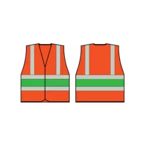 Image of Orange wceng vest with green band xl - Hi Vis - Orange/Green Band - Beeswift