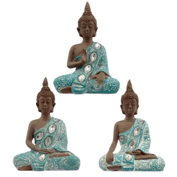 Image of Thai Buddha, Brown, White and Turquoise - Lotus
