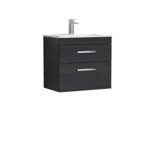 image of Nuie Athena 600 Wall Hung 2-drawer Vanity & Minimalist Basin - Black Woodgrain