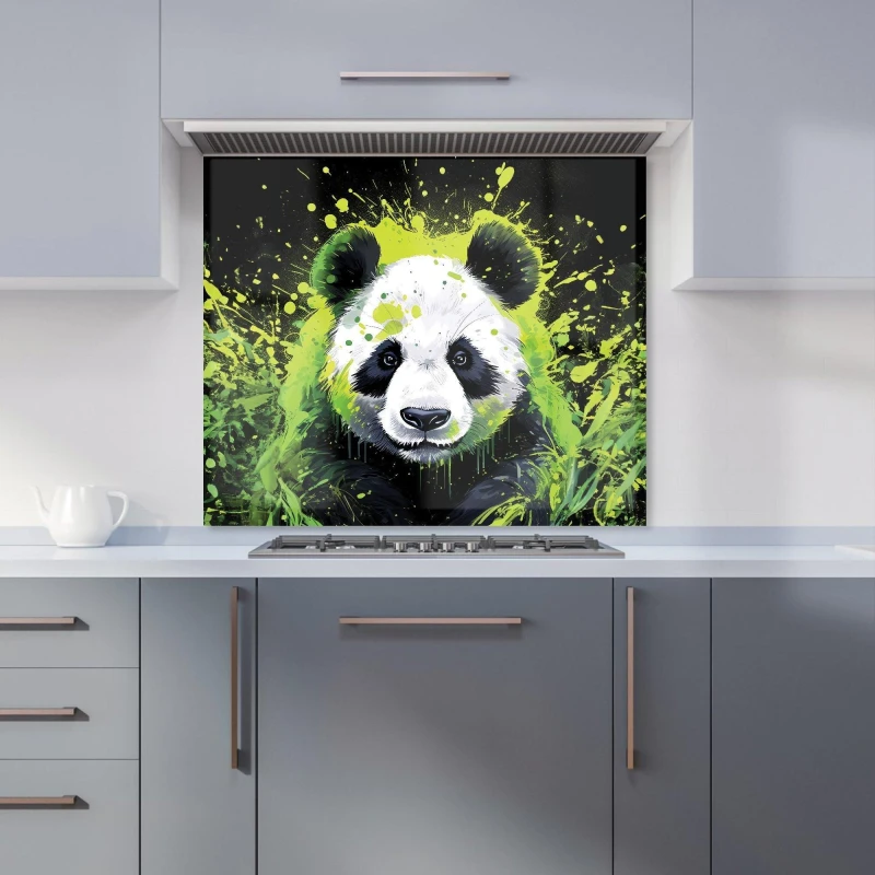 Image of Warren Reed - Designer Green Splashart Panda Face Kitchen Splashback Size: 600mm x 750mm Green Unisex 600mm x 750mm