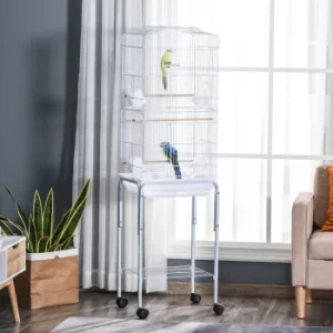 Image of PawHut Metal Bird Parrot Cage w/ Breeding Stand Feeding Tray Wheels Parakeet Pet Supply White 47.5L x 37W x 153H (cm)