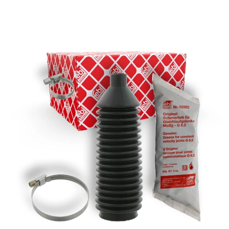 Image of FEBI BILSTEIN 05958 Bellow, steering Rubber, with grease, with clamps, Front Axle Right Rubber Bellow,steering (195)
