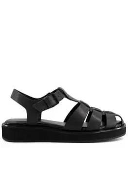 Image of Dune London Loch Leather Fisherman Buckle Sandal, Black, Size 36, Women