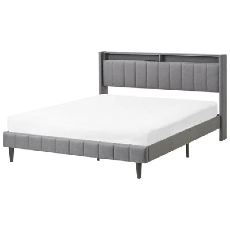 Image of Beliani Bed With LED Fabric Beaulieu 160 X 200 Cm (Eu King Size) With USB Port With Storage Dark Grey
