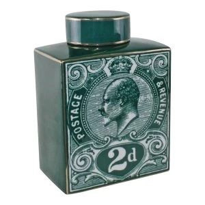 image of Postage Stamp Decorative Ginger Jar, Teal Green