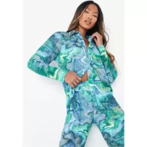 Image of Missguided Coord Plisse Longlne Ovrszed Shrt - Blue