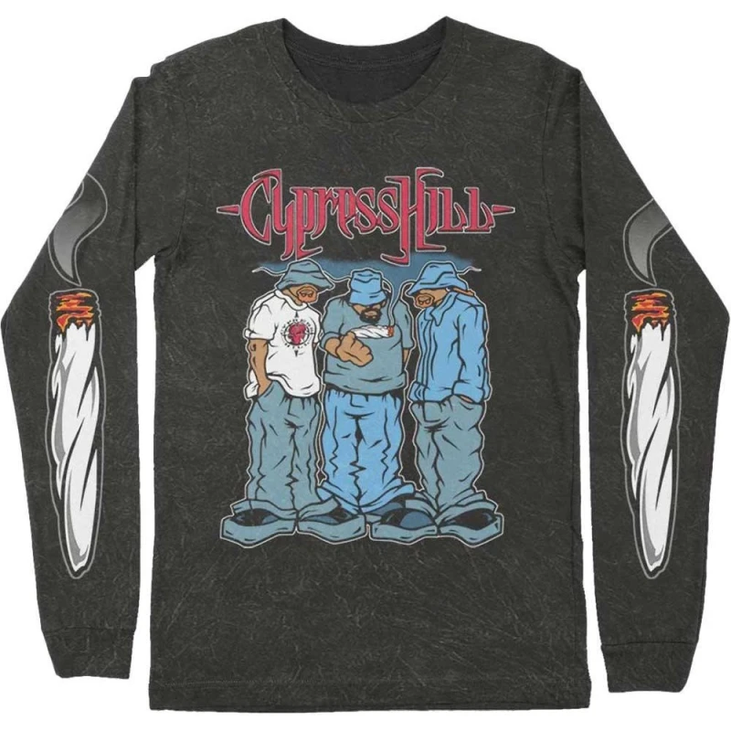 Image of Cypress Hill Mens Blunted Long-Sleeved T-Shirt in Black Size: Medium Black Male M