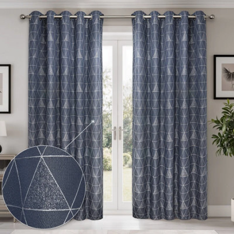 Image of Emma Barclay Aria Unlined Jacquard Eyelet Curtains, Navy - 46 X 54" Pair