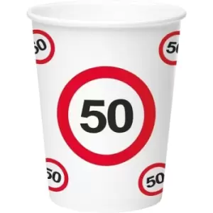 Image of 50th Birthday Traffic Sign Paper Cups 350ml