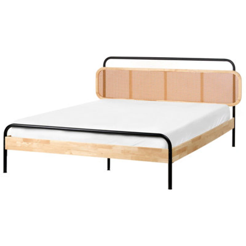 Image of Beliani Bed Rattan Boussicourt 160 X 200 Cm (Eu King Size) Light Brown