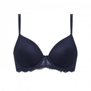 image of Figleaves Juliette Lace T-Shirt Bra - Navy