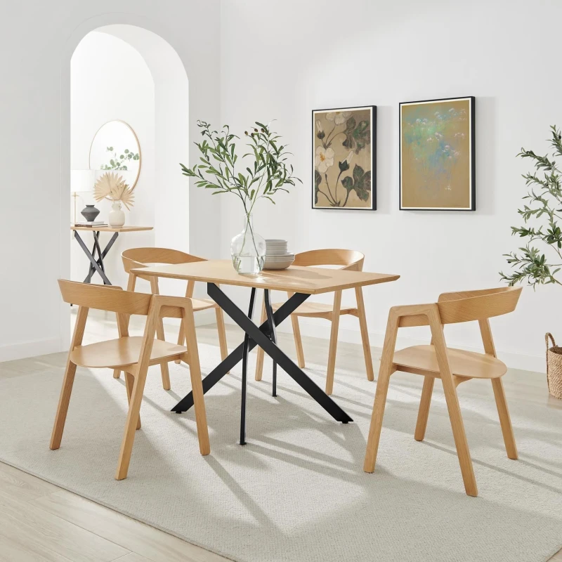 Image of FurnitureboxUK FurnitureboxUK Leonardo Oak Veneer Dining Table & 4 Oak Masa Chairs in Brown Brown One Size Unisex 5056784315453