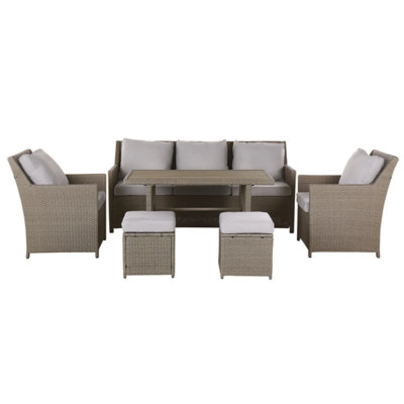 Image of Beliani Garden Lounge Set With Table And Ottoman 5 Seater Fonti With Cushions Pe Rattan Taupe