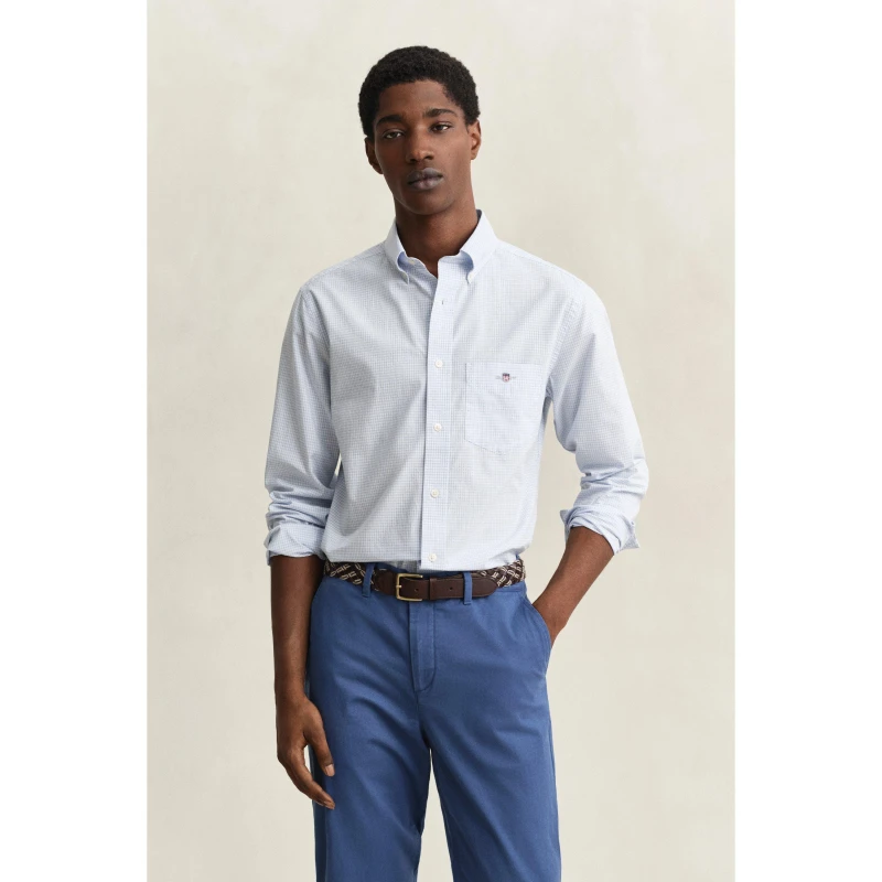 Image of Gant Mens Gingham Long Sleeve Patterned Shirt Light Blue 455 male S