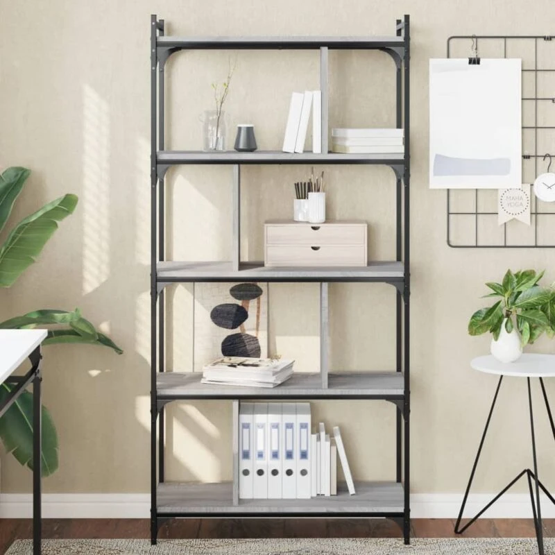 Image of Vidaxl Bookcase 5-tier Grey Sonoma 76X32X158cm Engineered Wood, Grey 833943