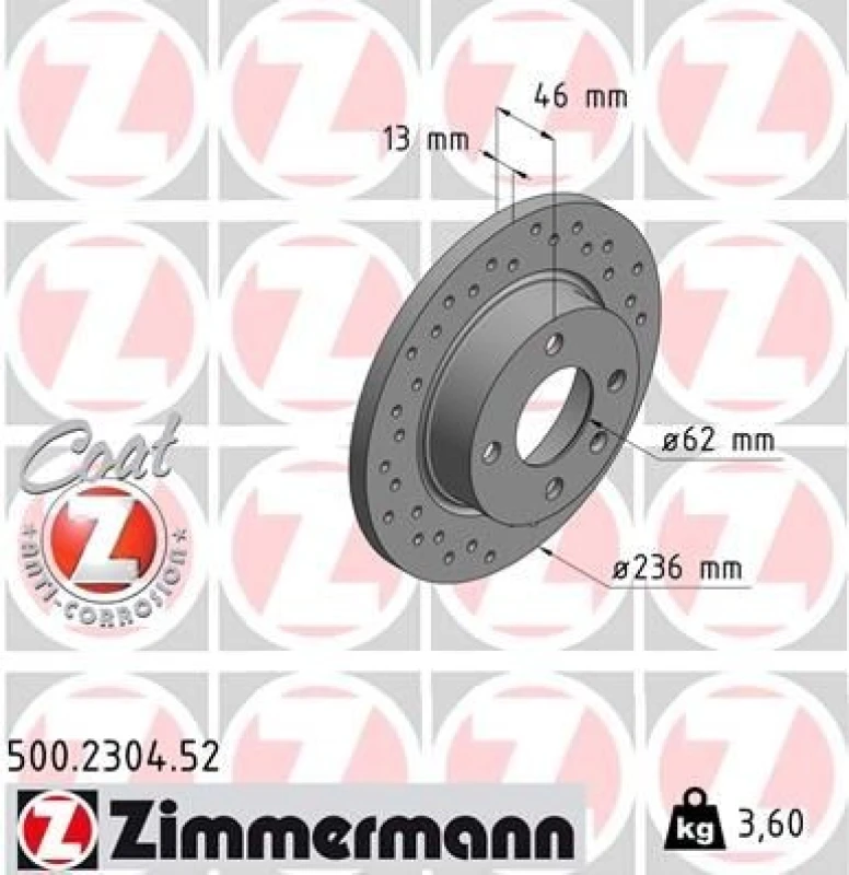 Image of ZIMMERMANN Brake disc ZIMMERMANN 500.2304.52