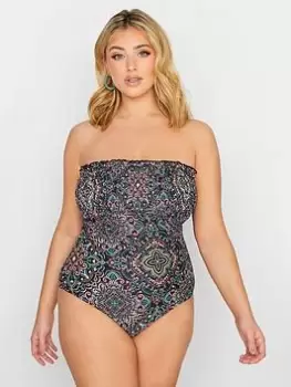 Image of Yours Aztec Tile Shirred Swimsuit, Black, Size 16, Women