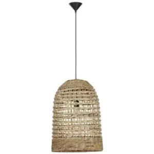 Image of Merano - Langley 42cm Dome Pendant Ceiling Light Dried Water Hyacinth Black Fabric Wire, Base LED E27