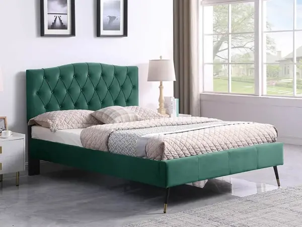Image of Seconique Freya 4ft6 Green Velvet Fabric Bed Frame