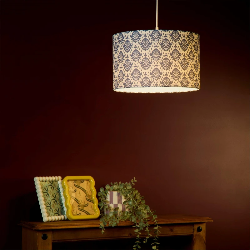 Image of Lighting Collection Damask Print Shade Blue unisex One Size